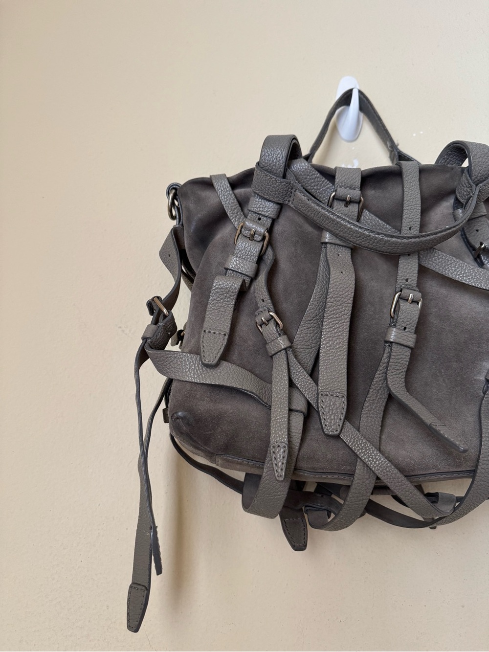 Alexander Wang Kirsten Satchel Bag Suede Leather Grey Shoulder Strap Tote - Picture 6 of 12